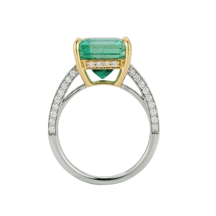 Platinum & 18K Untreated Emerald Diamond Ring
